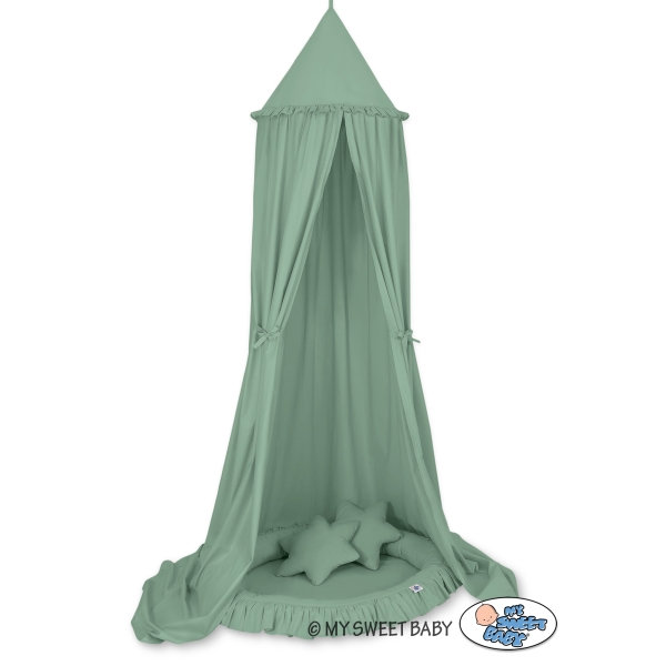 Baldaquin Suspendu + Nid à Volants + Oreillers Blanc Vert