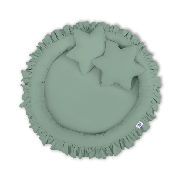 Baldaquin Suspendu + Nid à Volants + Oreillers Blanc Vert