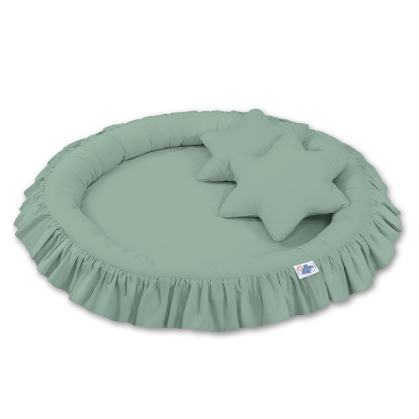 Baldaquin Suspendu + Nid à Volants + Oreillers Blanc Vert
