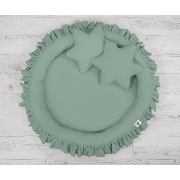 Baldaquin Suspendu + Nid à Volants + Oreillers Blanc Vert