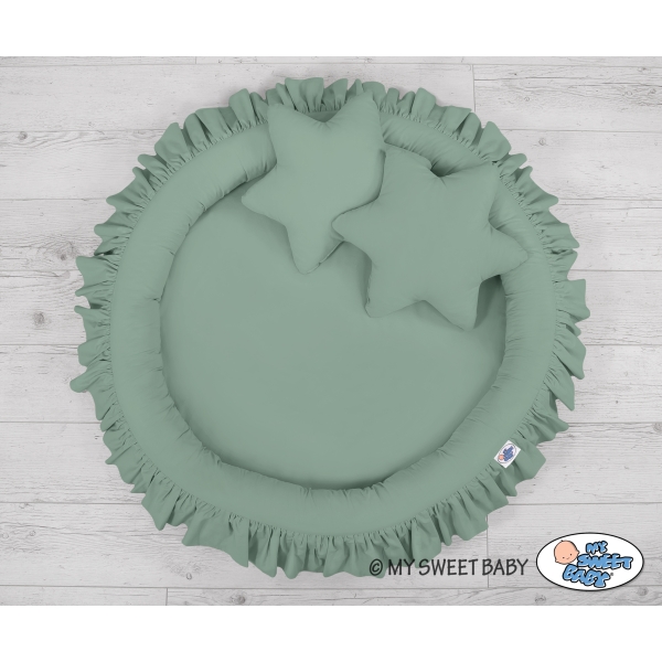 Baldaquin Suspendu + Nid à Volants + Oreillers Blanc Vert