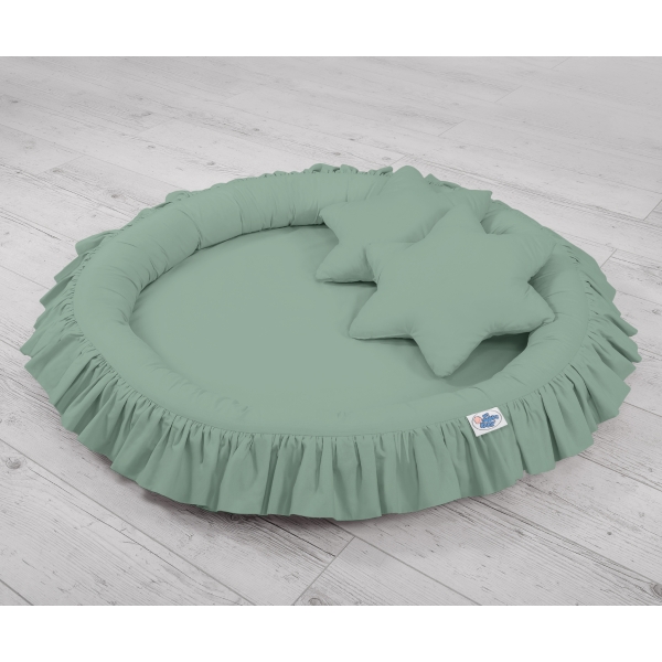 Baldaquin Suspendu + Nid à Volants + Oreillers Blanc Vert