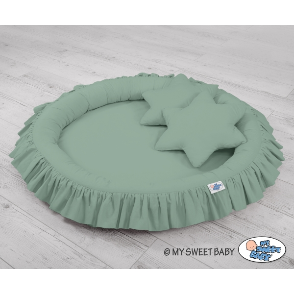 Baldaquin Suspendu + Nid à Volants + Oreillers Blanc Vert