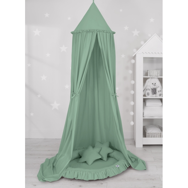 Baldaquin Suspendu + Nid à Volants + Oreillers Blanc Vert
