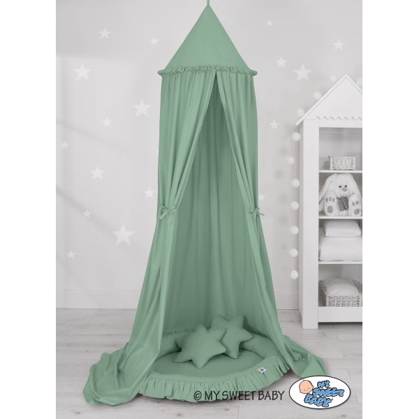 Baldaquin Suspendu + Nid à Volants + Oreillers Blanc Vert