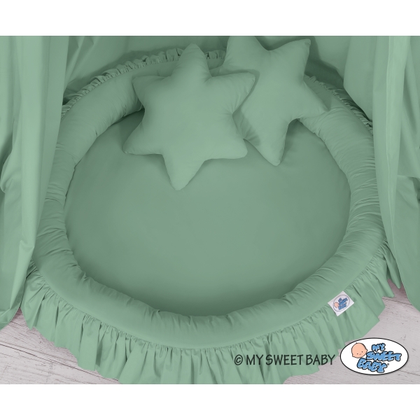 Baldaquin Suspendu + Nid à Volants + Oreillers Blanc Vert