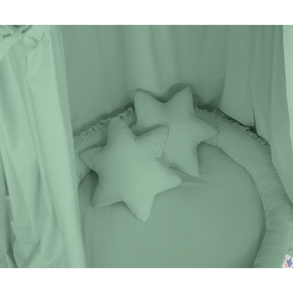 Baldaquin Suspendu + Nid à Volants + Oreillers Blanc Vert