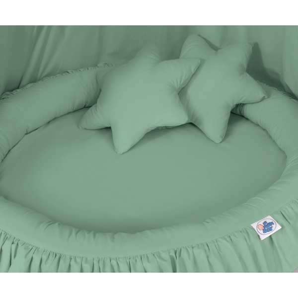 Baldaquin Suspendu + Nid à Volants + Oreillers Blanc Vert