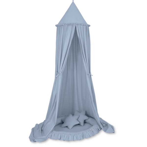 Baldaquin Suspendu + Nid à Volants + Oreillers Bleu Pastel