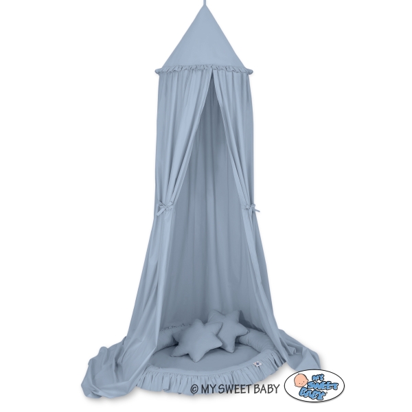 Baldaquin Suspendu + Nid à Volants + Oreillers Bleu Pastel