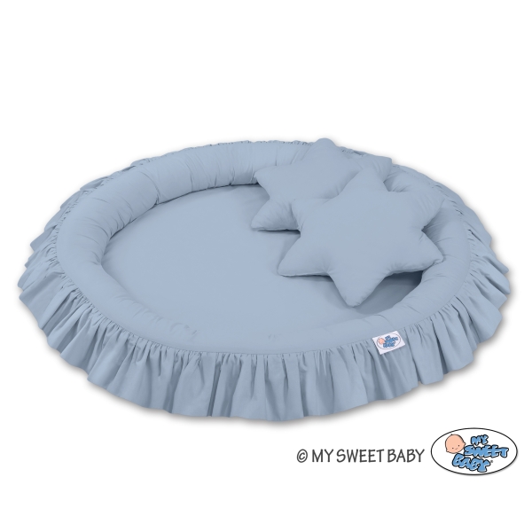 Baldaquin Suspendu + Nid à Volants + Oreillers Bleu Pastel