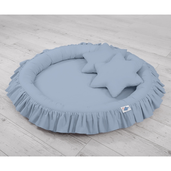 Baldaquin Suspendu + Nid à Volants + Oreillers Bleu Pastel