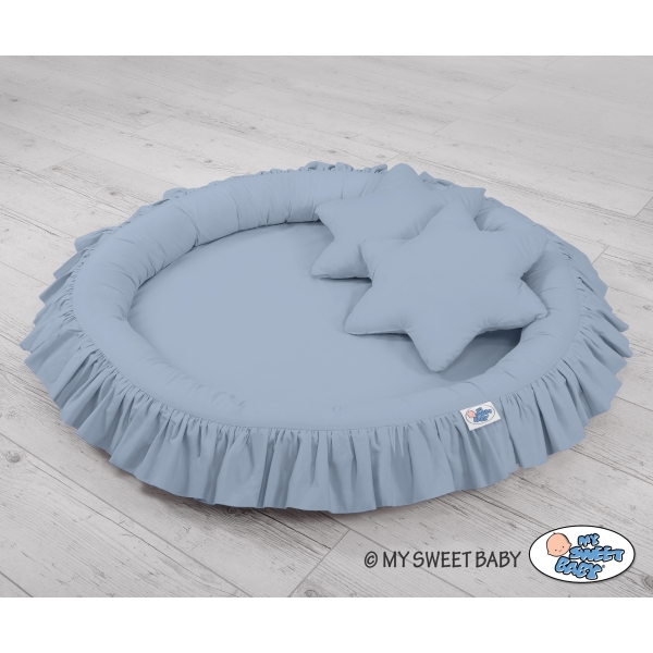 Baldaquin Suspendu + Nid à Volants + Oreillers Bleu Pastel