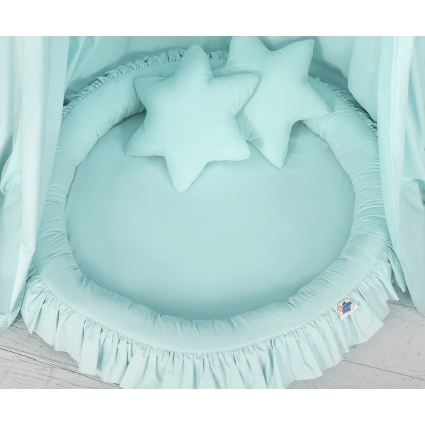 Baldaquin Suspendu + Nid à Volants + Oreillers Menthe