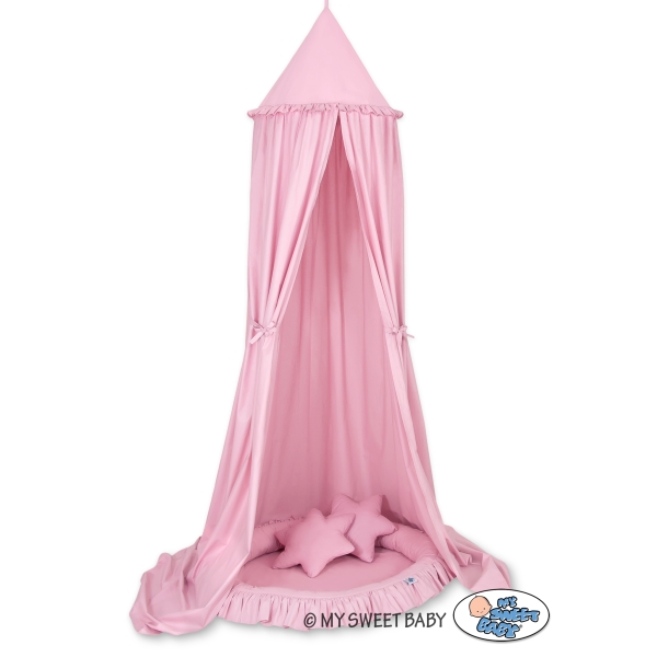 Baldaquin Suspendu + Nid à Volants + Oreillers Rose pour Fille