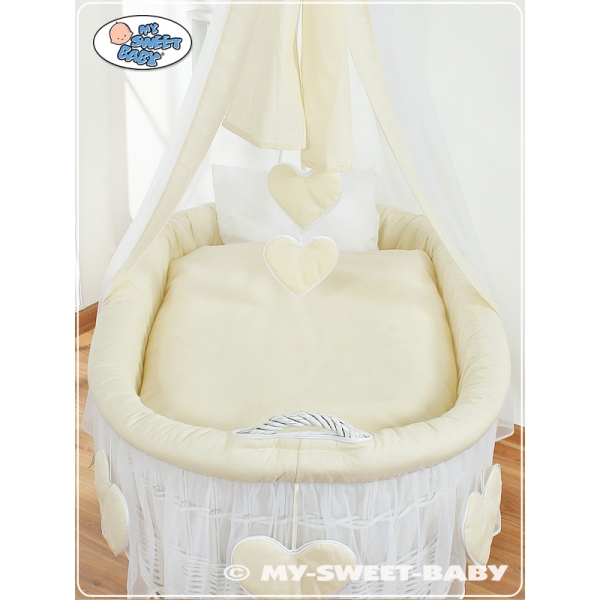 Berceau Bébé avec Voile en Osier Naturel, Sur Roulettes Amelie