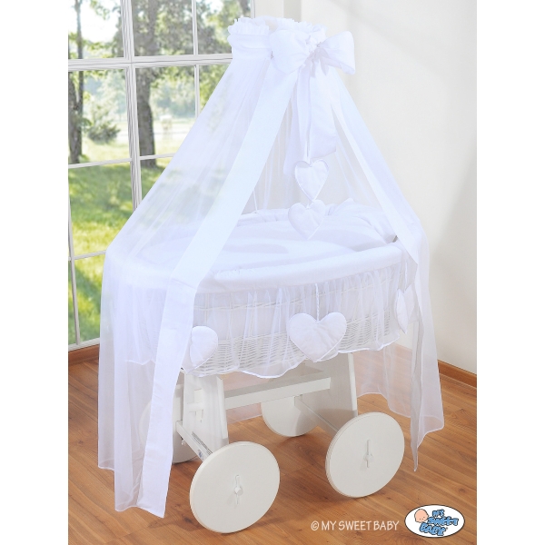 Berceau Bébé en Osier à Ciel avec Textile Blanc Amelie