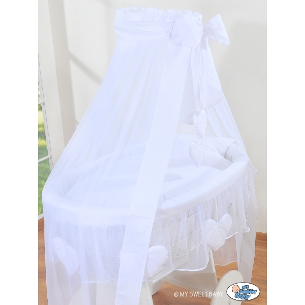 Berceau Bébé en Osier à Ciel avec Textile Blanc Amelie