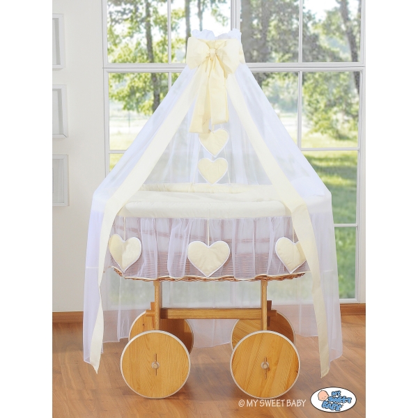 Berceau Bébé en Osier à Ciel avec Textile Crème Amelie