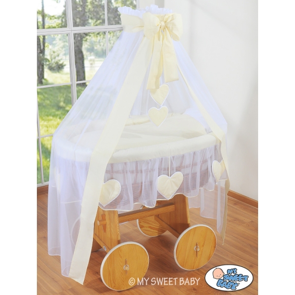Berceau Bébé en Osier à Ciel avec Textile Crème Amelie