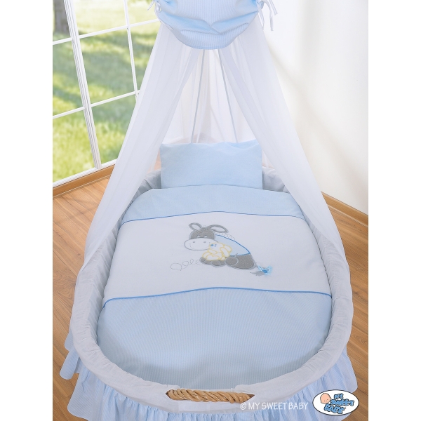 Berceau Bébé en Osier Complet à Ciel avec Textile Retombant Bleu Luca