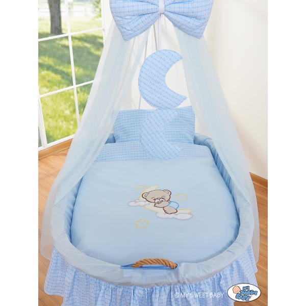 Berceau Bébé en Osier Complet à Ciel avec Textile Retombant Bleu Nuit