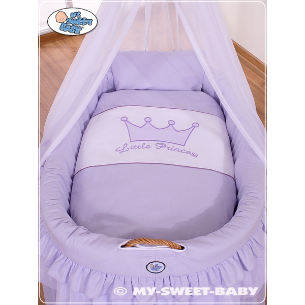 Berceau Bébé en Osier Complet à Ciel avec Textile Retombant Lila Prince / Princess