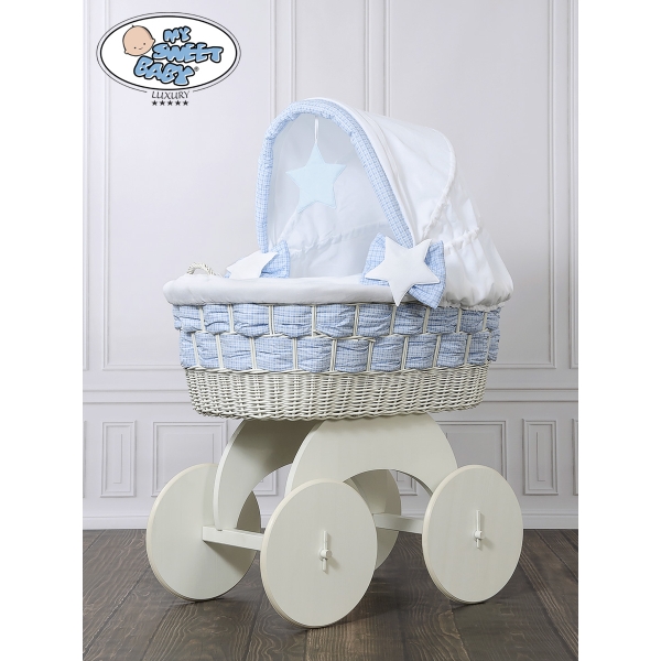 Berceau Bébé Osier Complet Textile avec Canopy Isabella