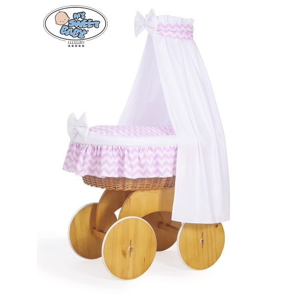 Berceau Bébé Osier Complet Textile Ciel Roues Hannah