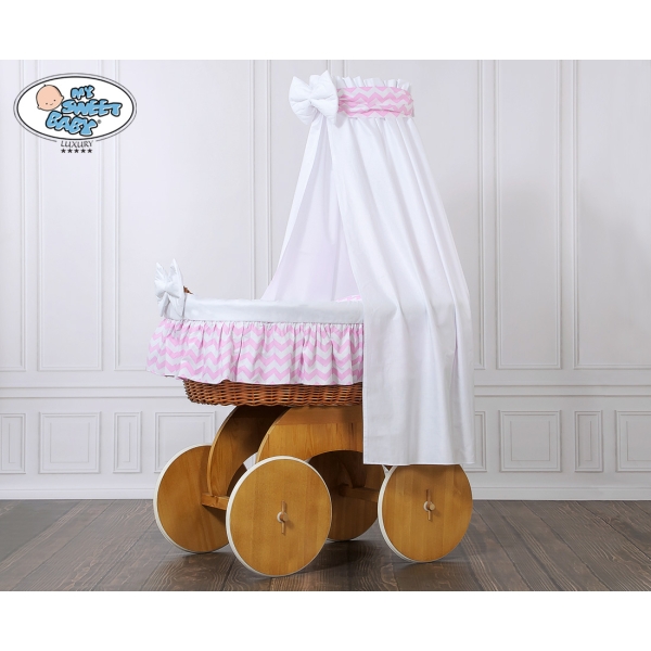 Berceau Bébé Osier Complet Textile Ciel Roues Hannah