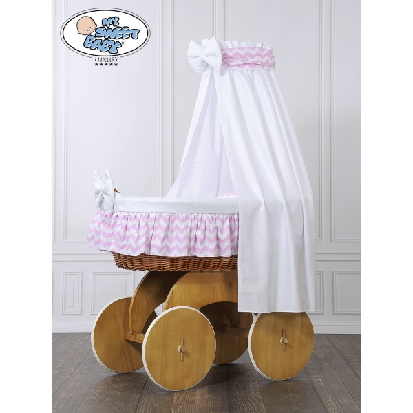 Berceau Bébé Osier Complet Textile Ciel Roues Hannah