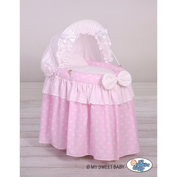 Berceau de Poupée Princesse Rose avec Canopy Rose à Pois