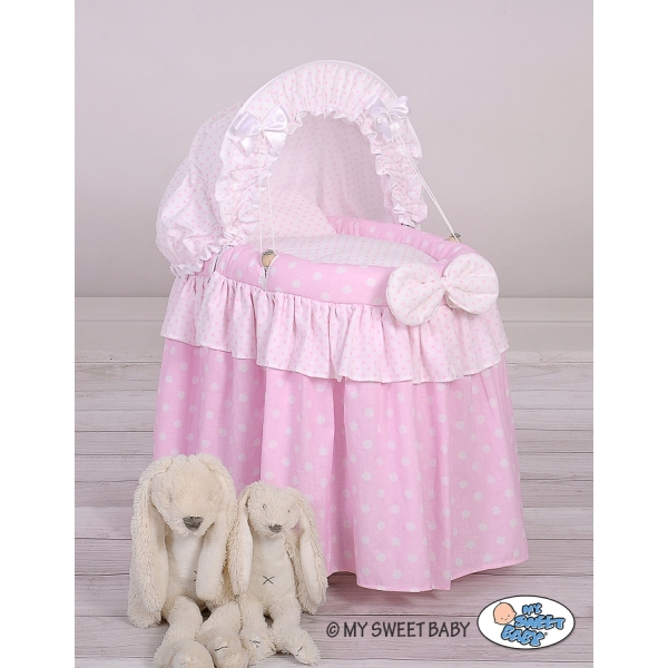 Berceau de Poupée Princesse Rose avec Canopy Rose à Pois