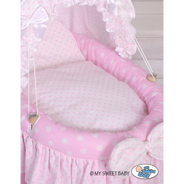 Berceau de Poupée Princesse Rose avec Canopy Rose à Pois
