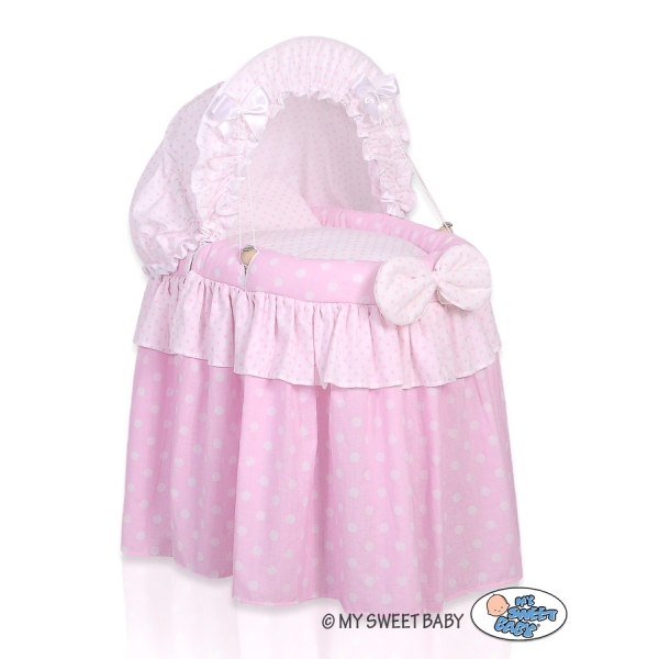 Berceau de Poupée Princesse Rose avec Canopy Rose à Pois