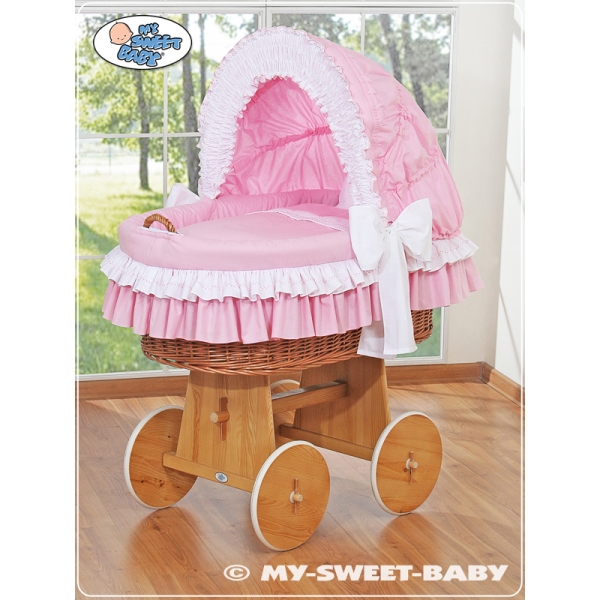 Berceau osier Bébé pour Fille - Textile Rose