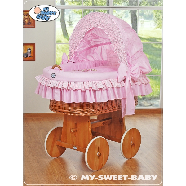 Berceau en Osier avec Capote - Rose Papillon pour Fille