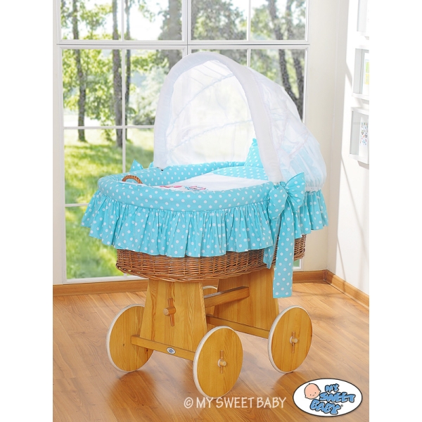 Berceau en Osier avec Capote - Turquoise Hiboux