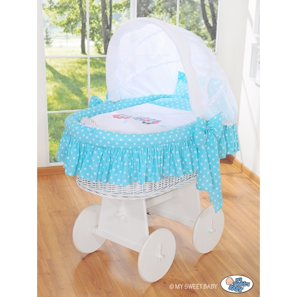 Berceau en Osier avec Capote - Turquoise Hiboux