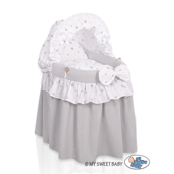 Berceau pour Poupées en Osier avec Capote Gris étoile