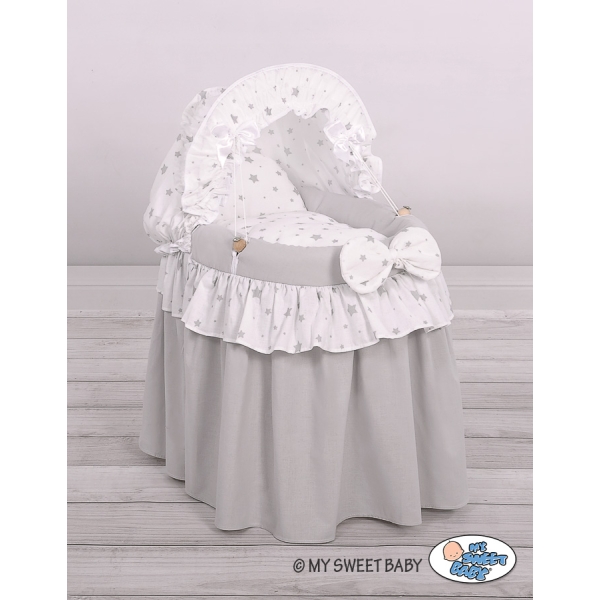 Berceau pour Poupées en Osier avec Capote Gris étoile