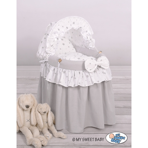 Berceau pour Poupées en Osier avec Capote Gris étoile