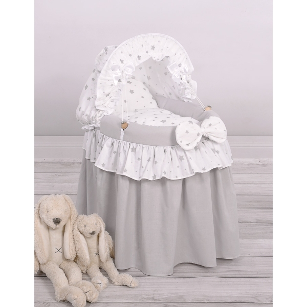 Berceau pour Poupées en Osier avec Capote Gris étoile