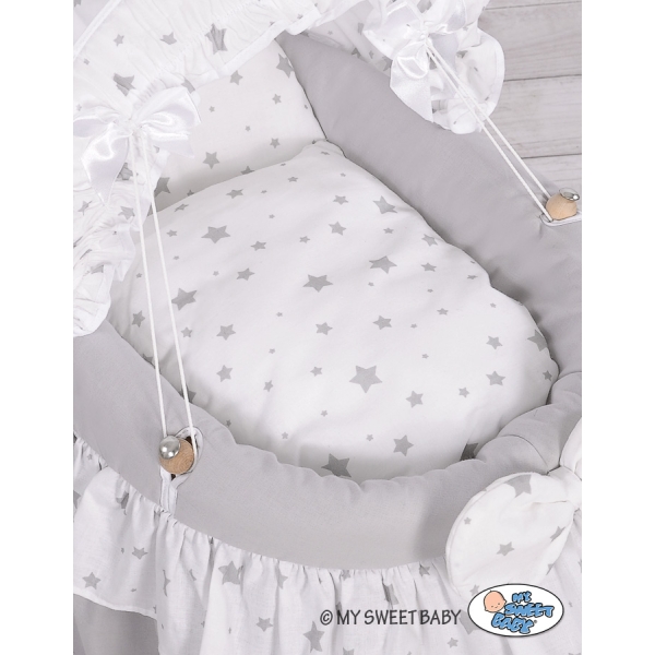 Berceau pour Poupées en Osier avec Capote Gris étoile