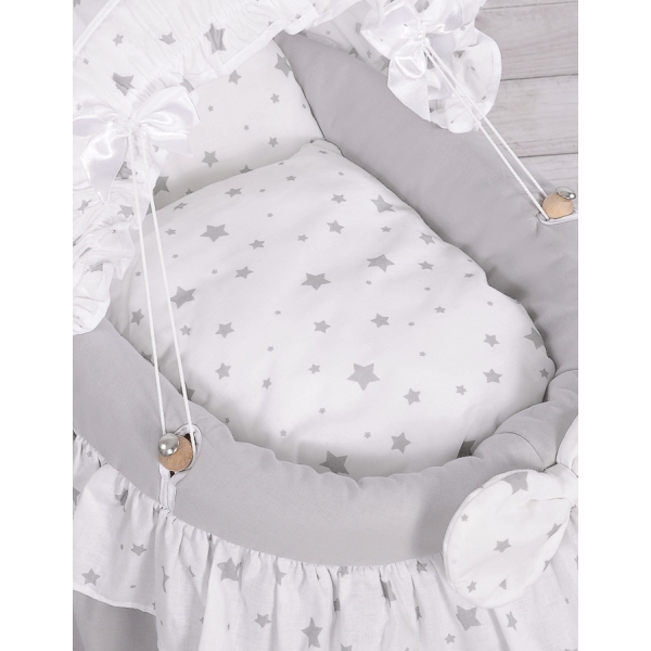 Berceau pour Poupées en Osier avec Capote Gris étoile