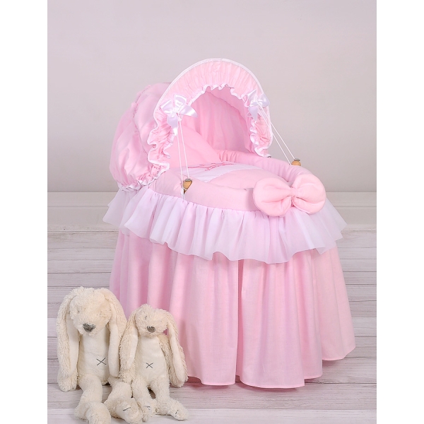Berceau en Osier pour Poupées avec Capote Rose