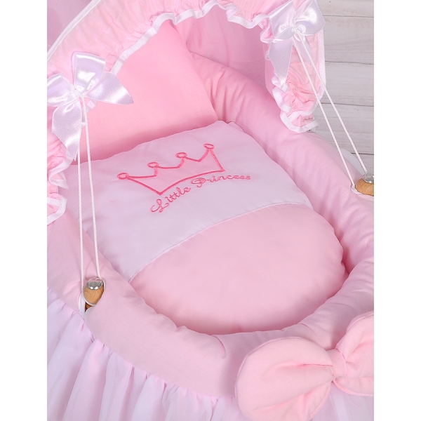 Berceau en Osier pour Poupées avec Capote Rose