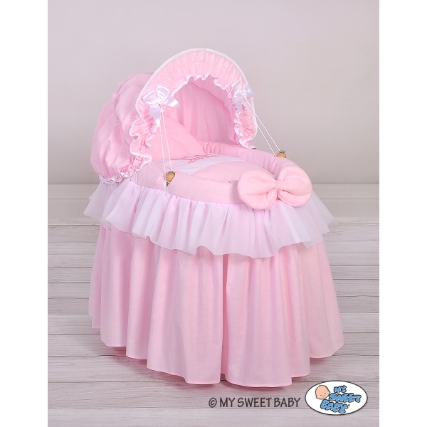 Berceau en Osier pour Poupées avec Capote Rose