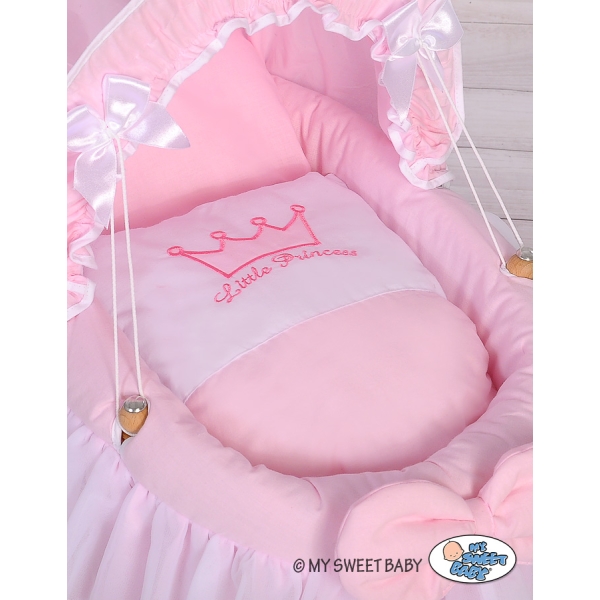 Berceau en Osier pour Poupées avec Capote Rose