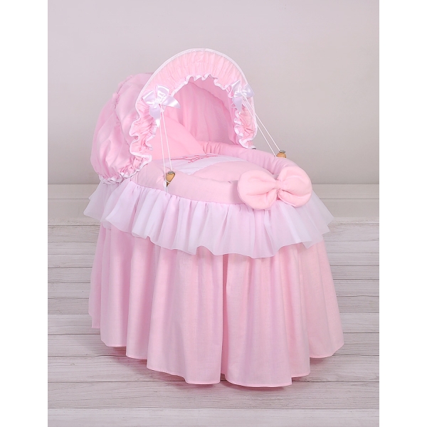 Berceau en Osier pour Poupées avec Capote Rose